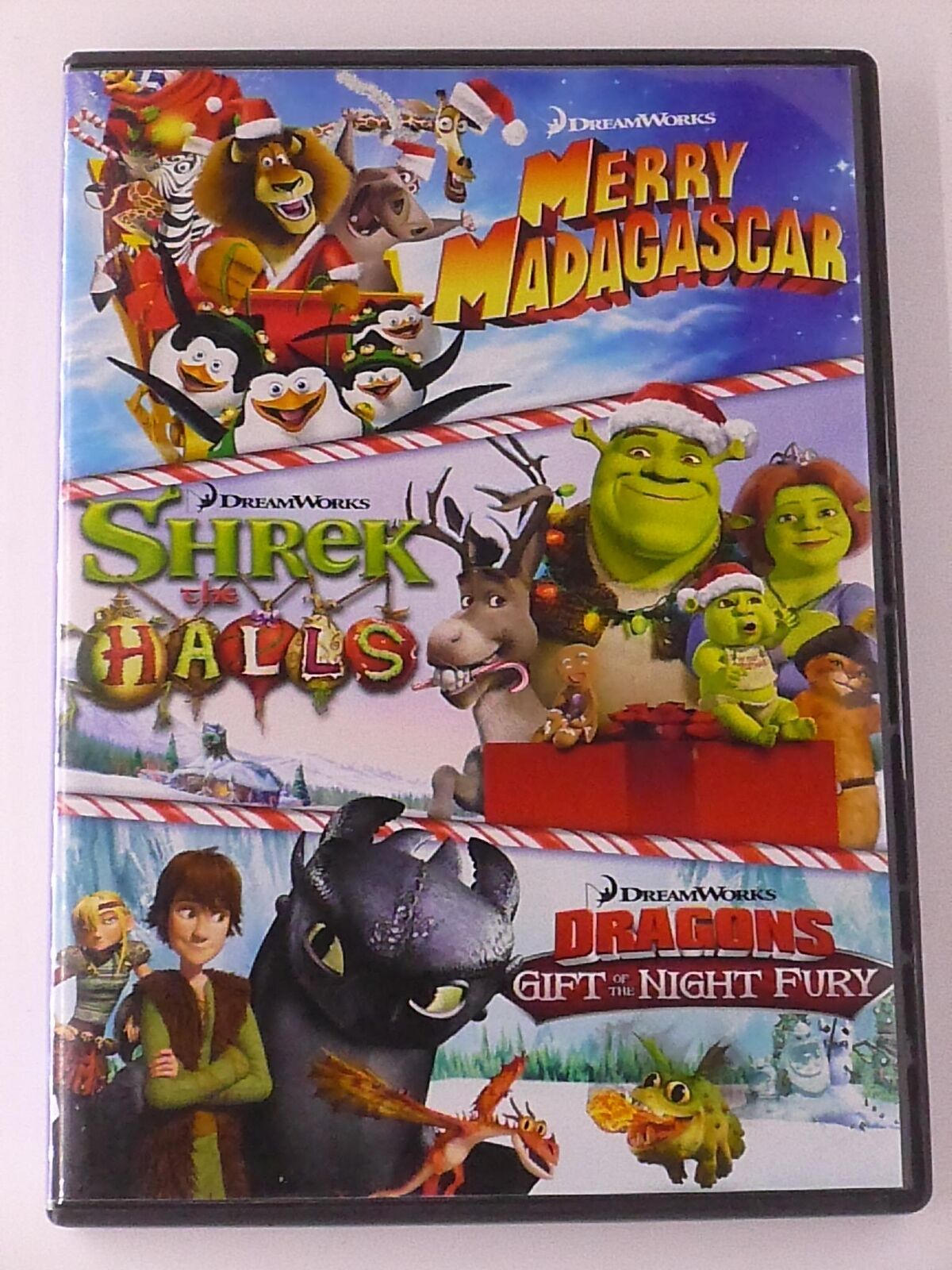 Merry Madagascar, Shrek the Halls, Dragons Gift of the Nigh.. (DVD, 3-film) - K6