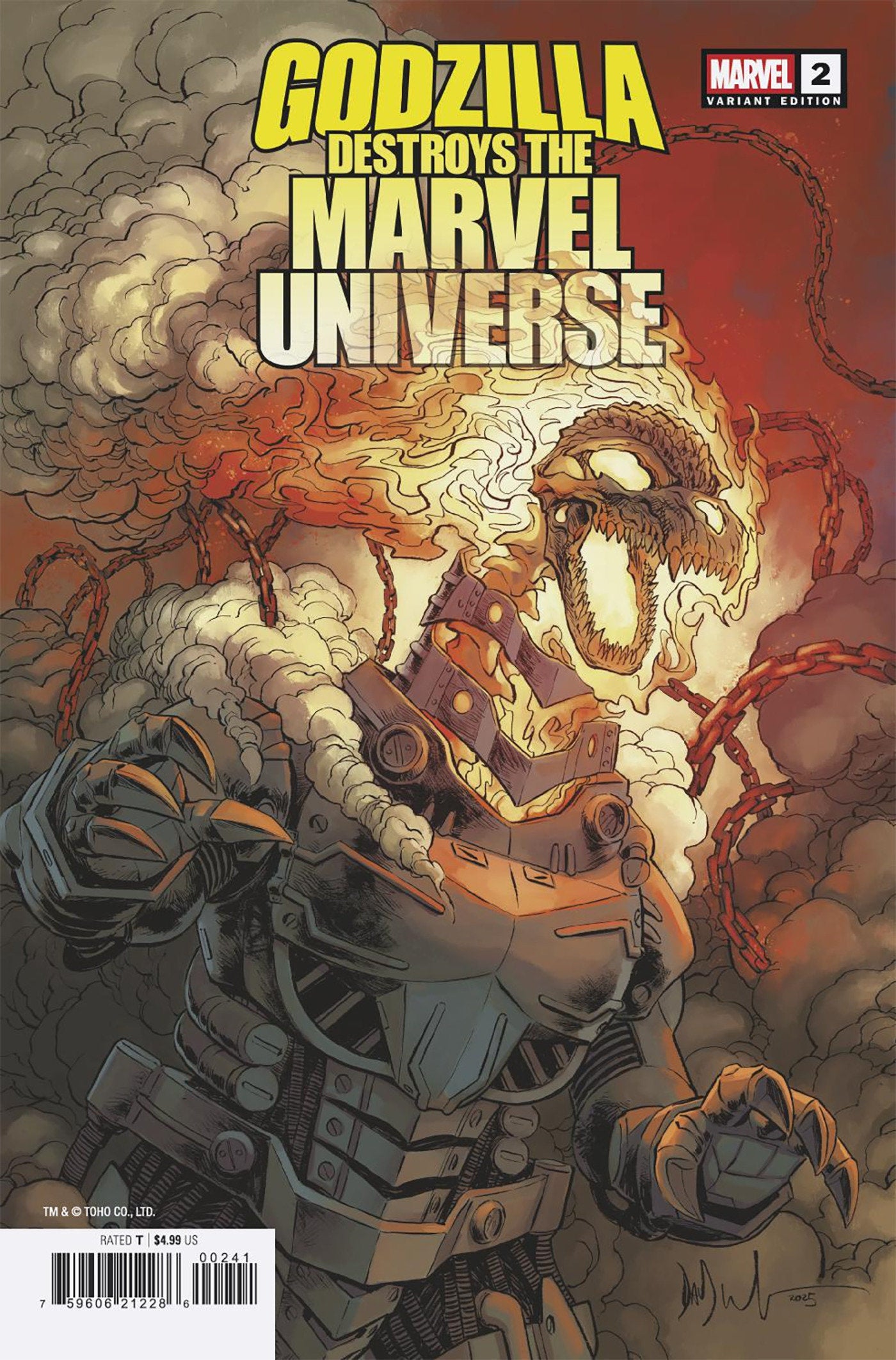 Godzilla Destroys The Marvel Universe #2 Dave Wachter Marvelized Mecha-Ghost Riderzilla Variant