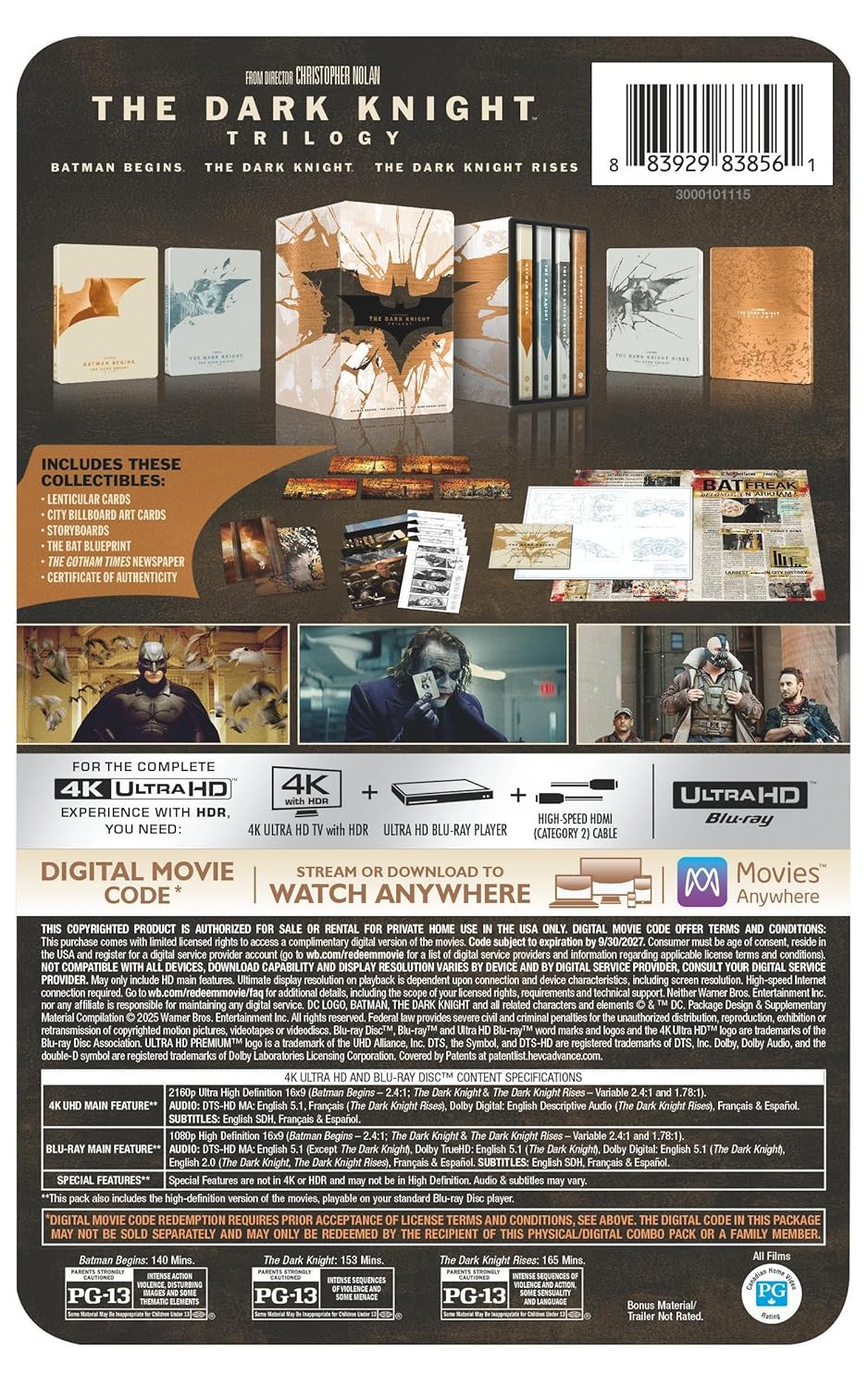 The Dark Knight Trilogy - Limited Edition Steelbook Collection (4K UHD + Blu-ray + Digital)