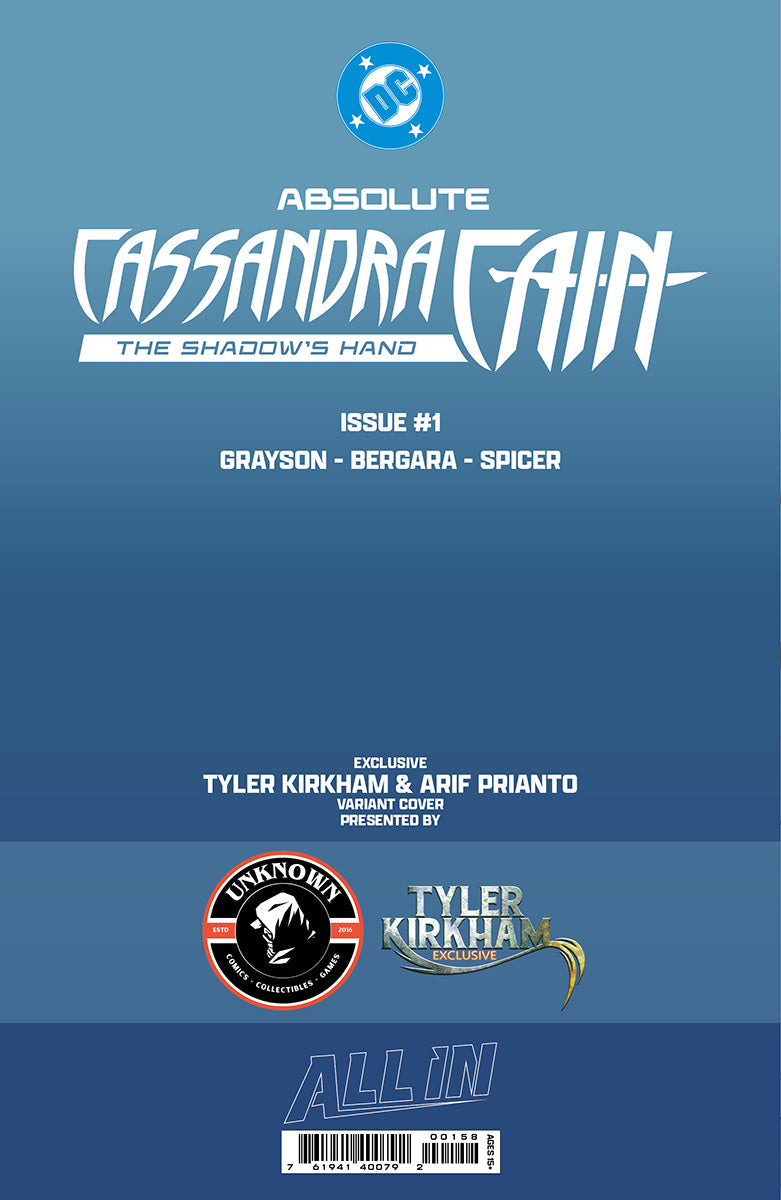 ABSOLUTE CASSANDRA CAIN THE SHADOW'S HAND #1 (ONE SHOT) TYLER KIRKHAM BATTLE DAMAGED EXCLUSIVE VIRGIN VAR (09/09/2026) (09/16/2026)