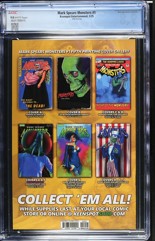 MARK SPEARS MONSTERS #1 5th Print Cvr A Horror of Dracula CGC 9.8