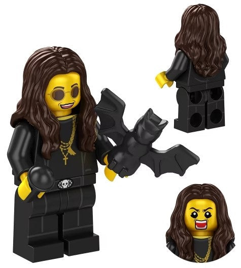 Prince of Darkness Rocker Custom Minifig – Metal Legend with Mic & Shades