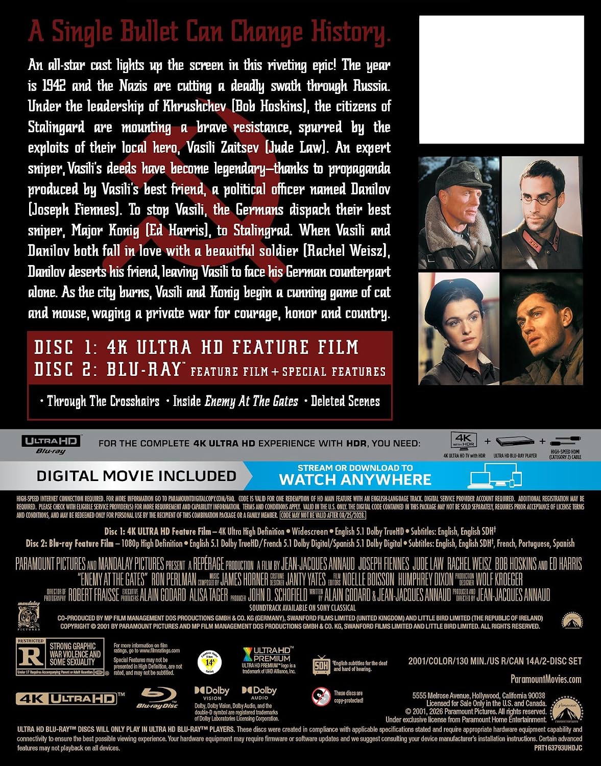Enemy at the Gates - Limited Edition Steelbook (4K Ultra HD + Blu-ray + Digital)
