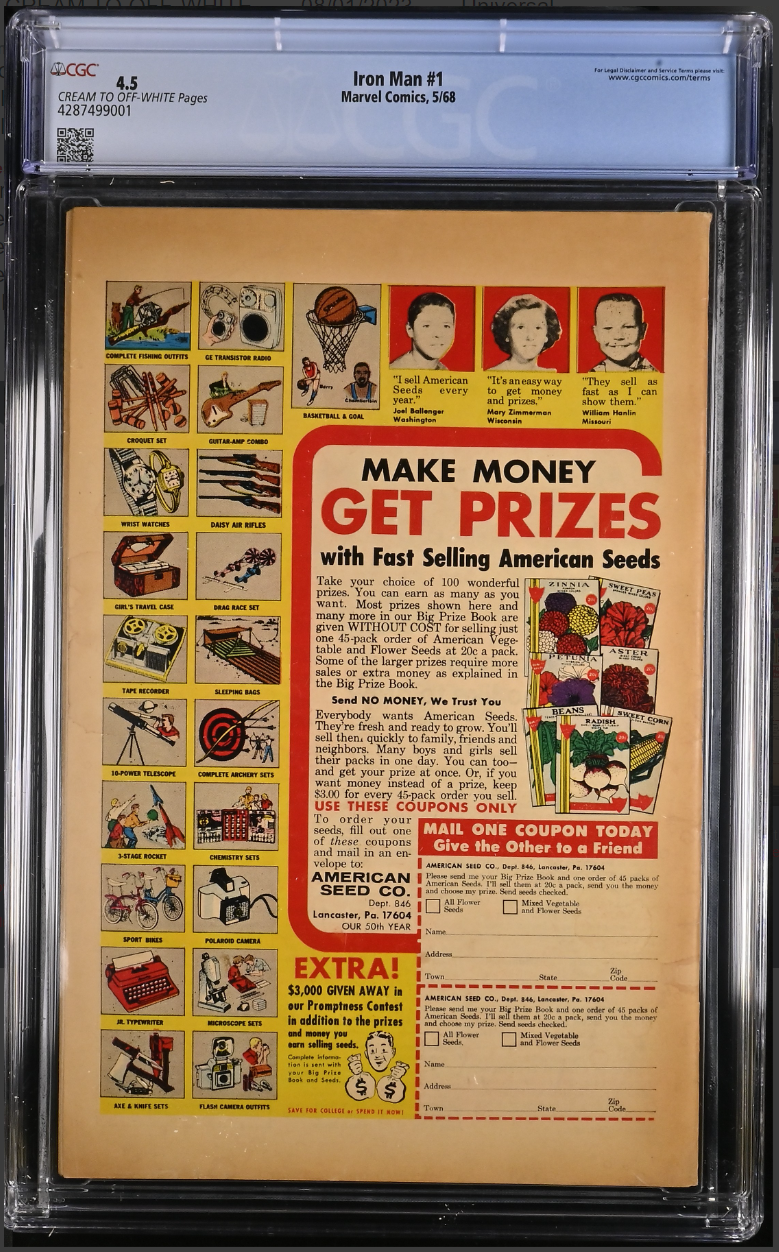 Iron Man, Vol. 1 #1A CGC 4.5 CREAM TO OFF-WHITE