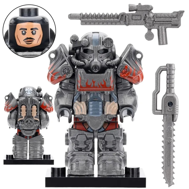 Fallout Silver with flame T-60 Power Armor Custom Minifig