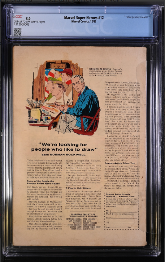 Marvel Super-Heroes #12 CGC 5.0 C/OW 1st Captain Mar-Vell 1967