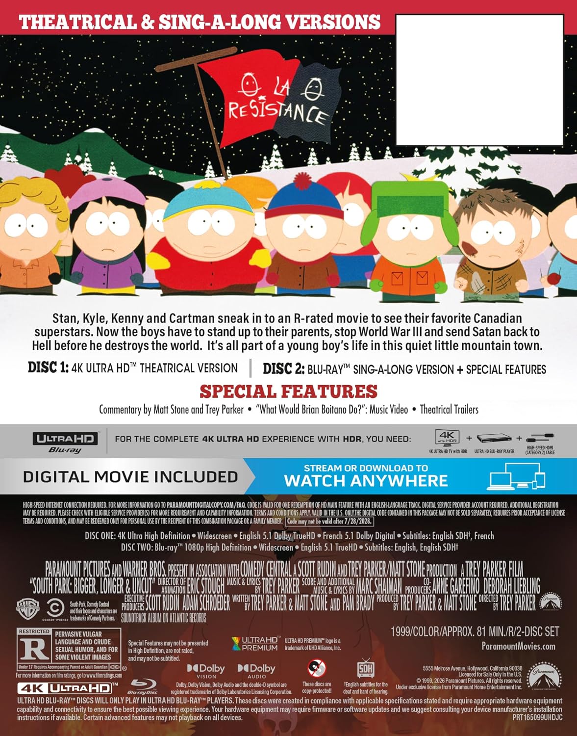 South Park: Bigger, Longer & Uncut - Limited Edition Steelbook (4K Ultra HD + Blu-ray + Digital)