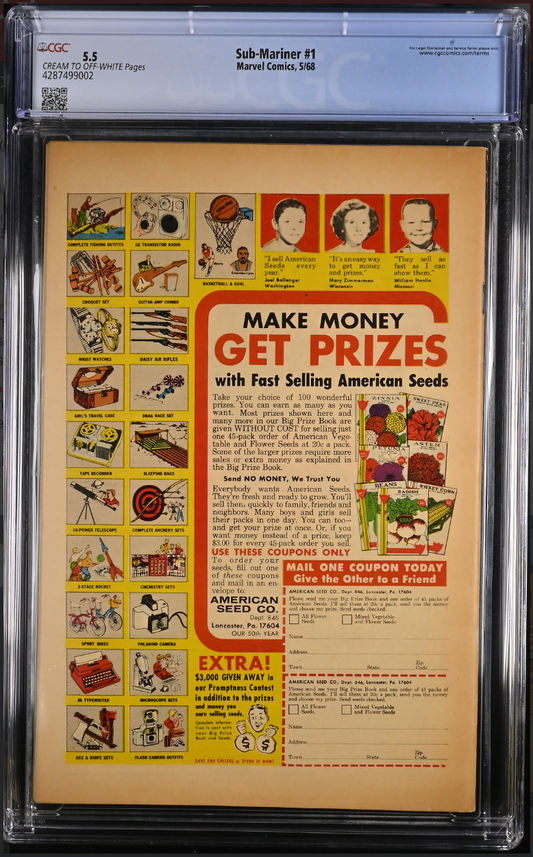 Sub-Mariner, Vol. 1 #1 CGC 5.5 CREAM TO OFF-WHITE