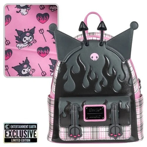 Loungefly Sanrio Kuromi Flames and Plaid Mini-Backpack - Entertainment Earth Exclusive