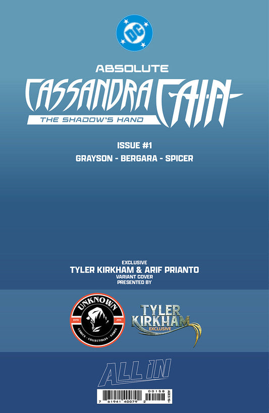 ABSOLUTE CASSANDRA CAIN THE SHADOW'S HAND #1 (ONE SHOT) TYLER KIRKHAM BATTLE DAMAGED EXCLUSIVE VIRGIN VAR (09/09/2026) (09/16/2026)