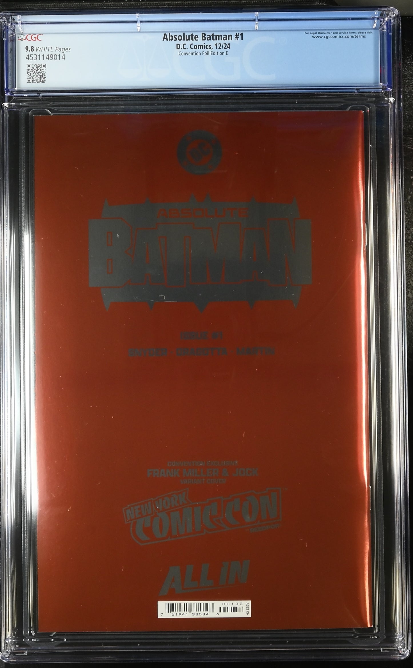 ABSOLUTE BATMAN #1 MILLER FOIL 1ST PRINT NYCC - CGC 9.8