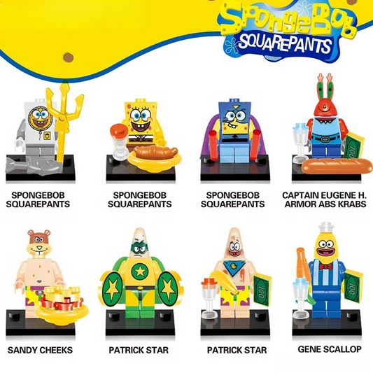 Sponge Bob Square Pants set of 8 Lego Minifigures Custom Toys