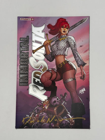 [SIGNED by David Nakayama] IMMORTAL RED SONJA #1 DAVID NAKAYAMA EXCLUSIVE FOIL STAMPED LOGO VAR (11/30/2022)