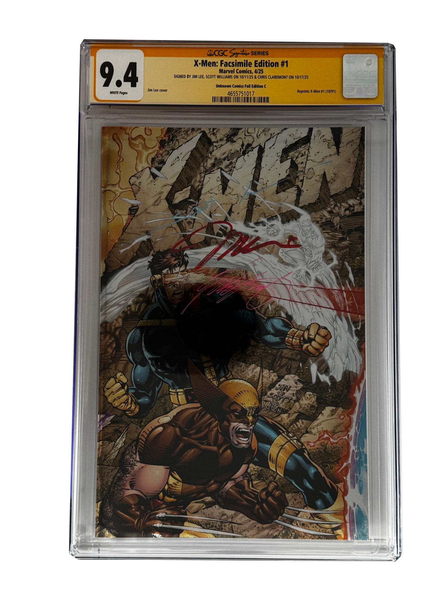 [TRIPLE SIGNED CGC YELLOW LABEL 4 PACK FOIL] X-Men 1991 #1 Facsimile Jim Lee | Claremont |  Williams Cover Var [Set #3]