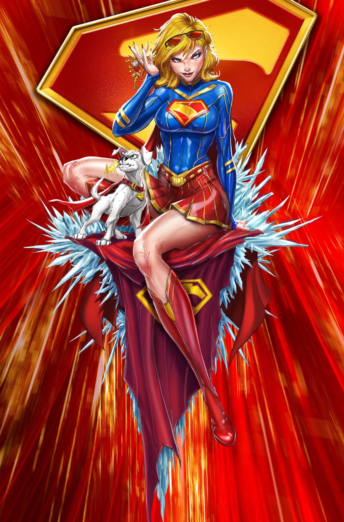 Supergirl Krypto Red Burst Print