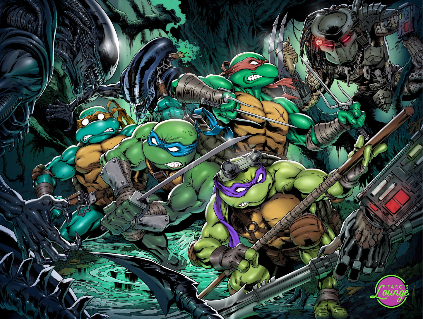 Poster Print Trio – Aliens vs. Turtles, The Rat Pack & Turtles in Time | Faro's Lounge