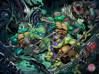 Poster Print Trio – Aliens vs. Turtles, The Rat Pack & Turtles in Time | Faro's Lounge