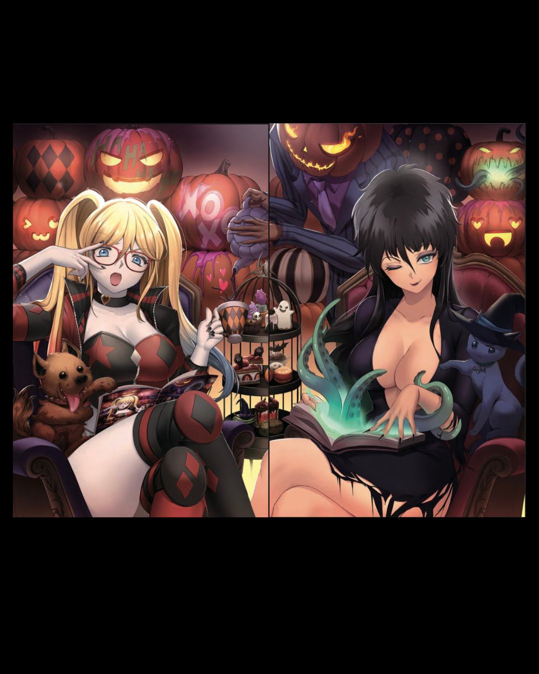 HARLEY QUINN X ELVIRA #2, RACHTA LIN VARIANT SET CONNECTING
