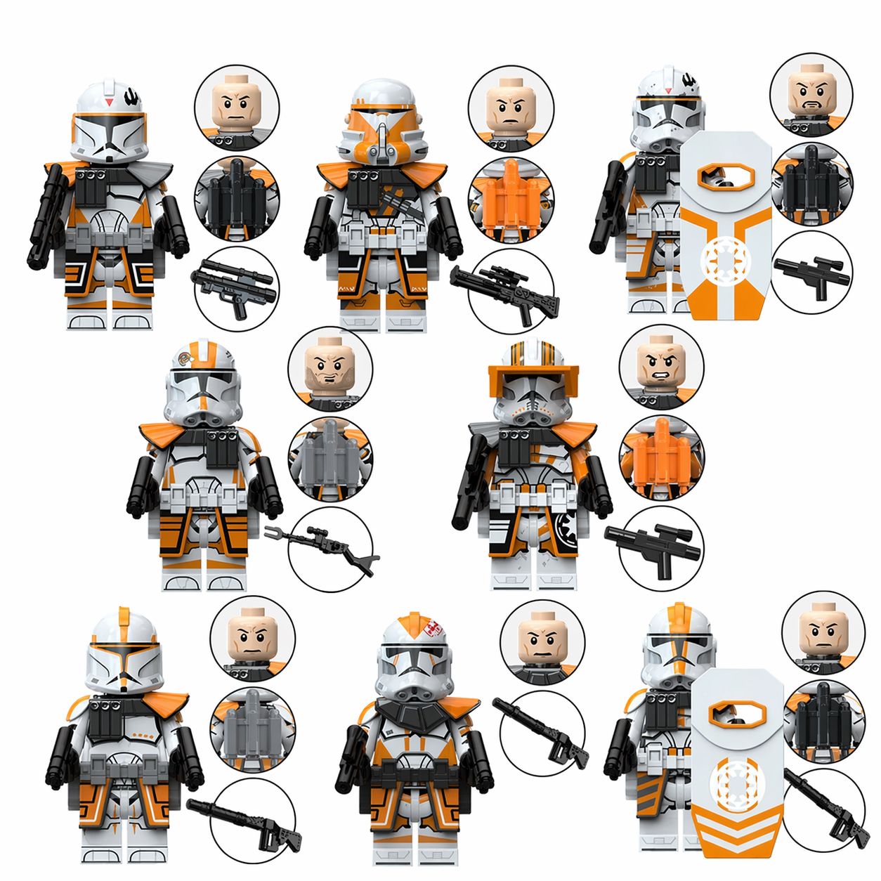 212th Battalion Clone Troopers set of 8 Star Wars Lego Minifigures Custom Toys