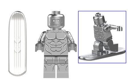 Cosmic Silver Heroine Custom Minifig – Female Space Surfer with Board (Fan-Made)
