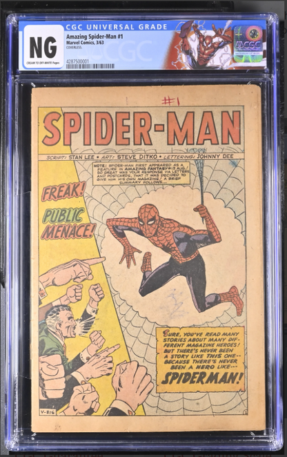The Amazing Spider-Man #1 (Marvel, 1963) CGC NG Cream to Off White - Coverless
