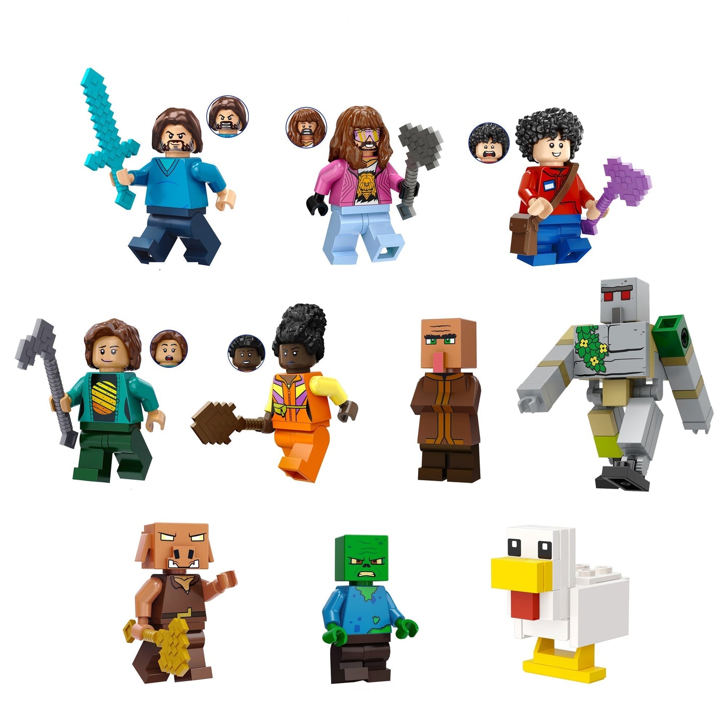Custom Block Builder Minifigure Set of 10