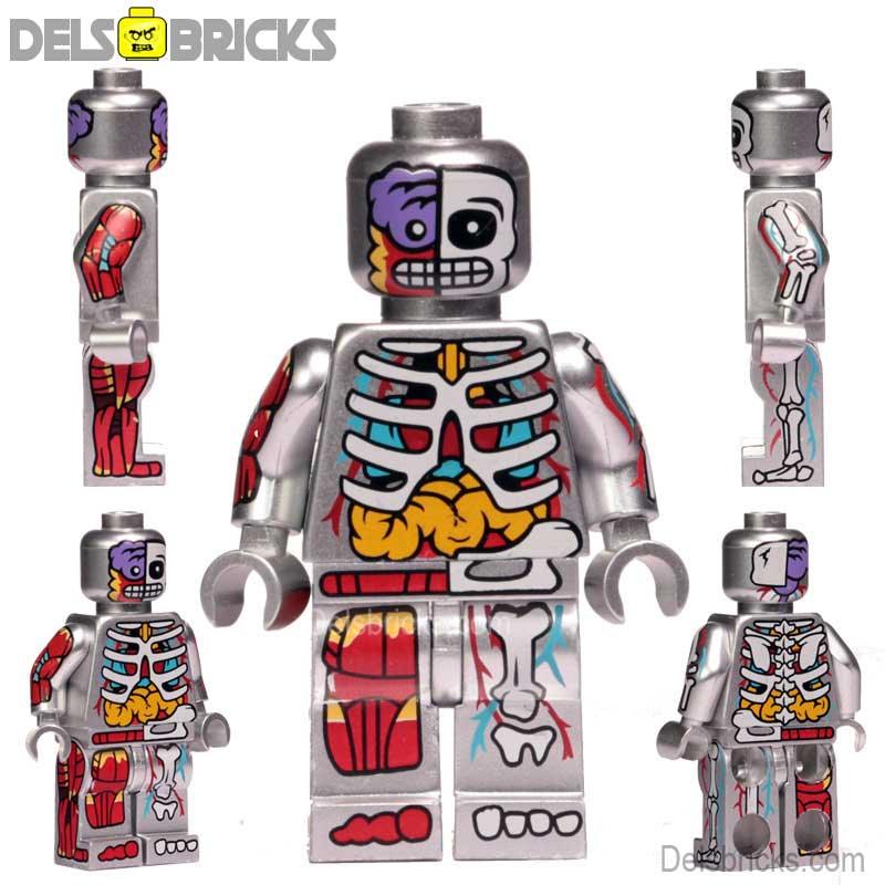 Human Body Guy Visible Anatomy Man Silver Color Lego Minifigures custom toys