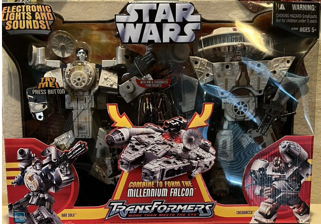 Star Wars Transformers Millennium Falcon W/ Han Solo & Chewbacca NIB 2006 Hasbro