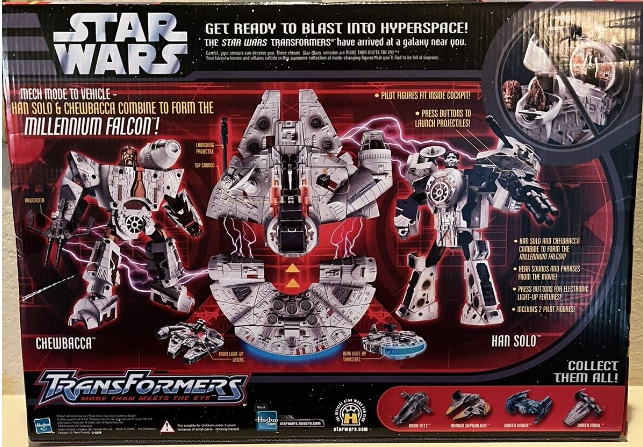 Star Wars Transformers Millennium Falcon W/ Han Solo & Chewbacca NIB 2006 Hasbro