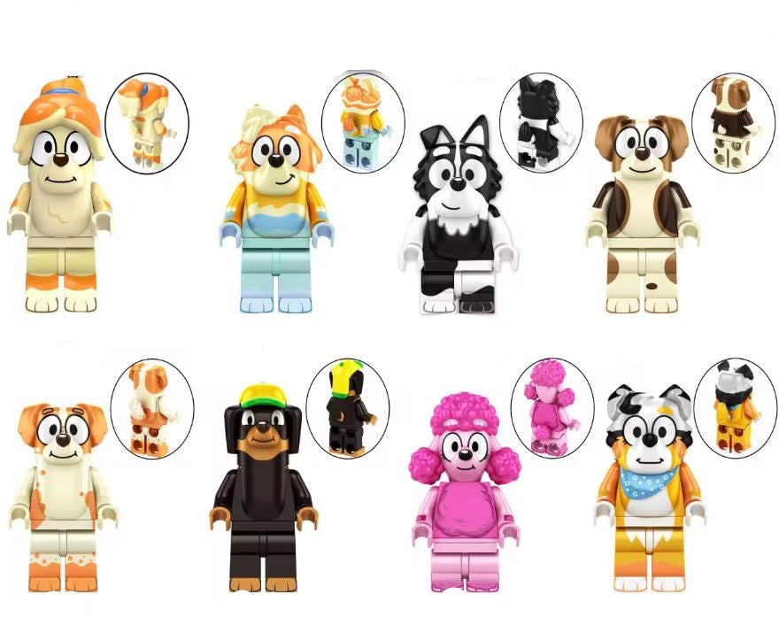 Playful Pup Family Custom Minifigure Set – 8‑Piece Fan‑Made Animal Figures