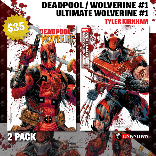 [2 PACK] Deadpool / Wolverine #1 & Ultimate Wolverine #1 Tyler Kirkham Exclusive BATTLE DAMAGED Var (01/15/2025)