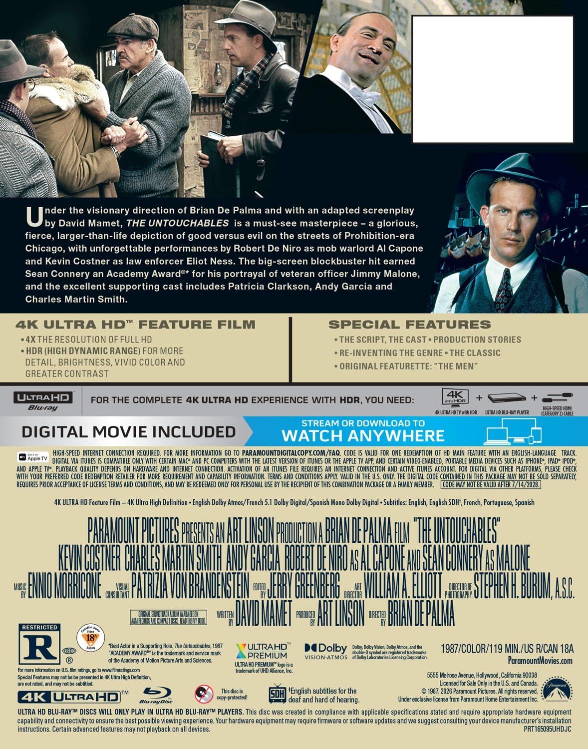 The Untouchables - Limited Edition Steelbook (4K Ultra HD + Digital)